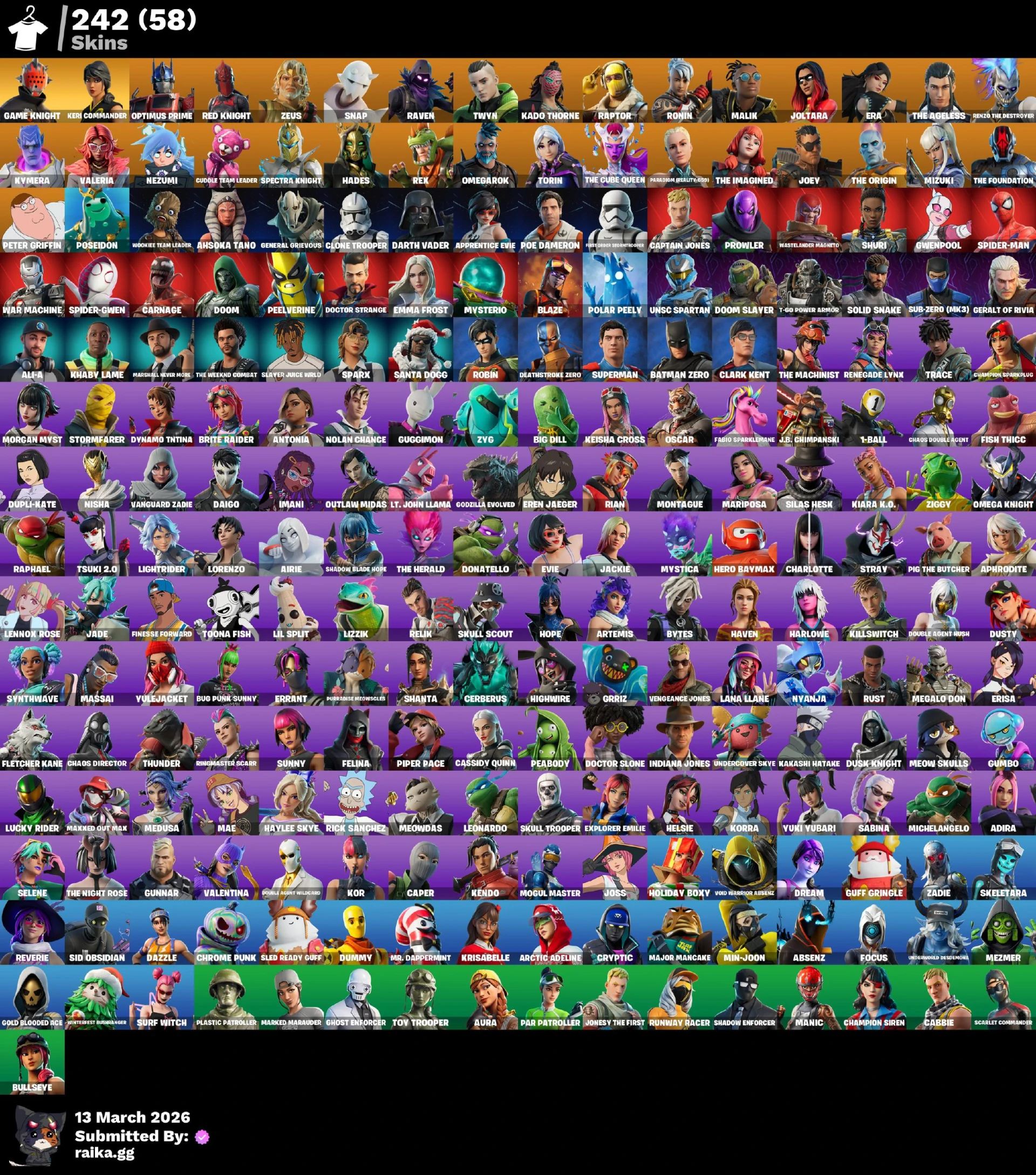 SWEATY + 240 SKINS 1 MONTH WARRENTY [ RECOVERY TICKET WAS DENIED FROM EPIC FROM OWNER]